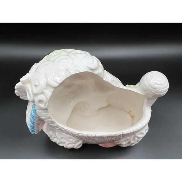 Vintage Lefton White Poodle Dog with Daisy Flowers Ceramic Planter Japan 6189 - Picture 7 of 11